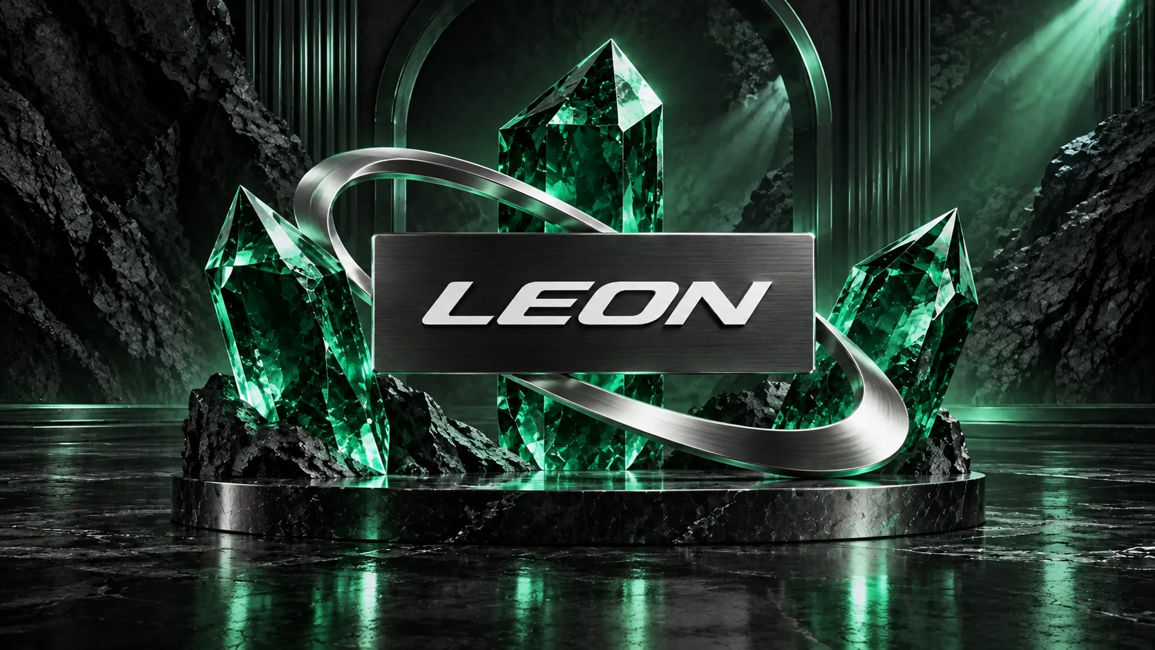 Composição gráfica Leon em preto e verde.